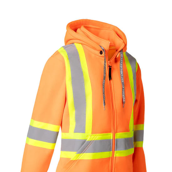 Orange safety hoodie with reflective stripes on a white background - ToughWorkz