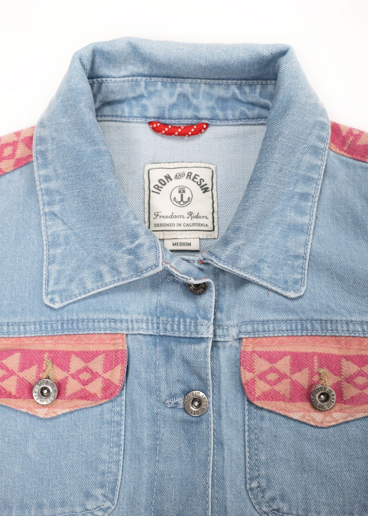 Close Up |Iron and Resin Distressed Women&#39;s Denim Jacket - ToughWorkz