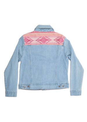 Back View | Iron and Resin Distressed Women's Denim Jacket - ToughWorkz
