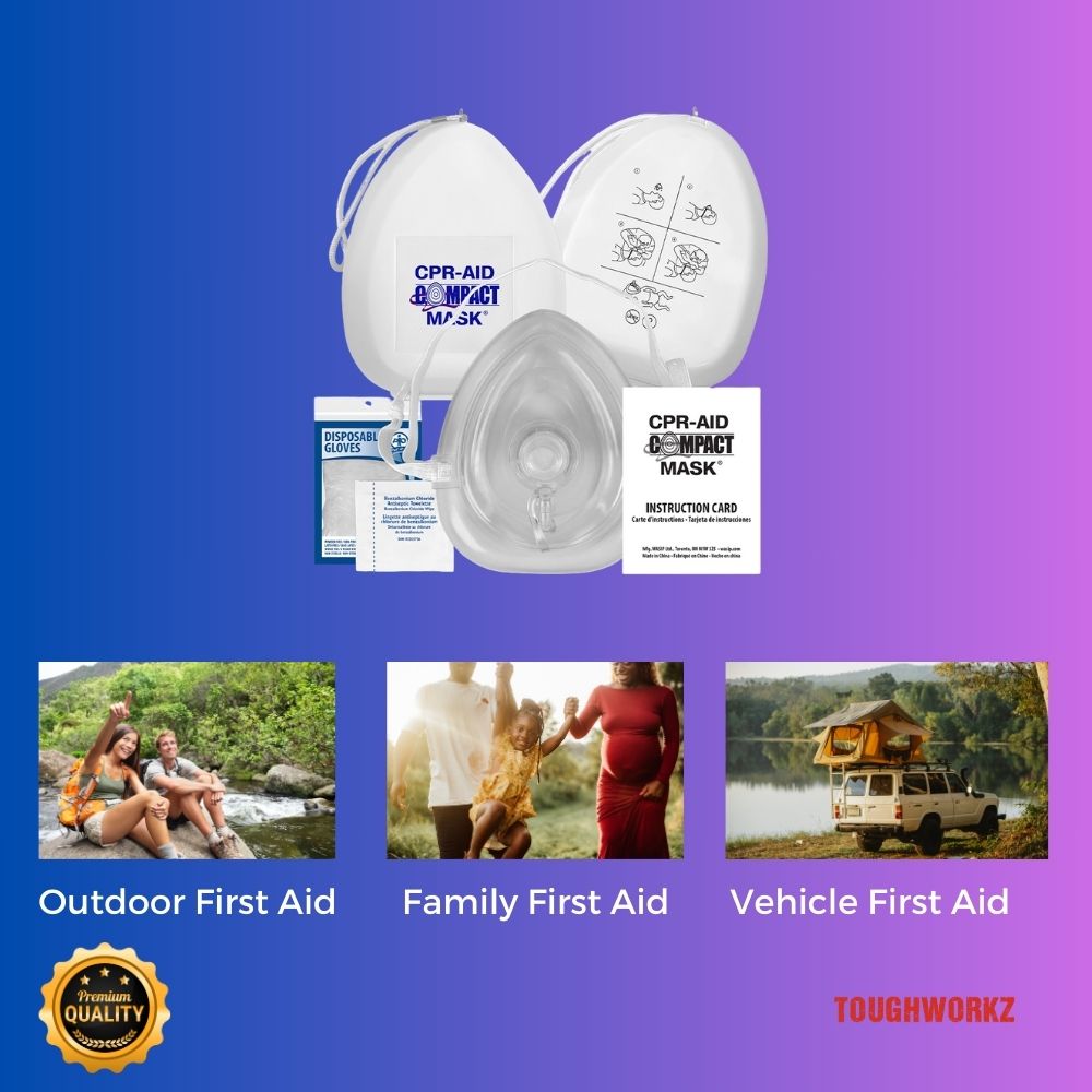 Redi-Medic First Aid CPR Compact Mask w/O2 inlet, Hard Case, Gloves, Wipes, Instructions