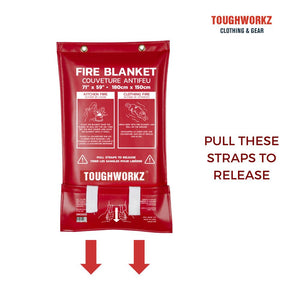 ToughWorkz Fire Blanket with Quick Release, 2 Sizes - for kitchens, cars, shop, factory