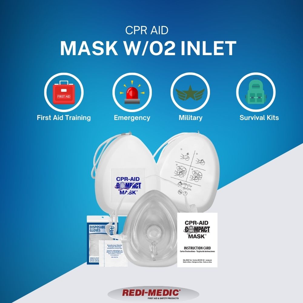 Used | Redi-Medic First Aid CPR Compact Mask w/O2 inlet, Hard Case, Gloves, Wipes, Instructions