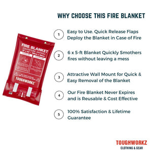 ToughWorkz Fire Blanket with Quick Release, 2 Sizes - for kitchens, cars, shop, factory