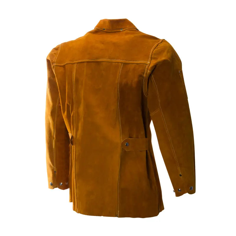 Mens Flame Resistant Leather Welding Jacket, Tan - ToughWorkz