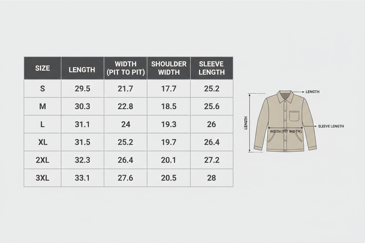 Chore Coat Size Chart