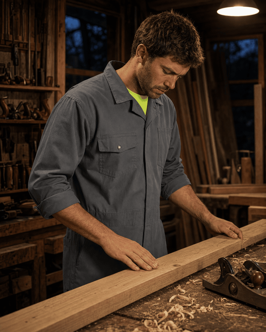 Man working with wood in a workshop