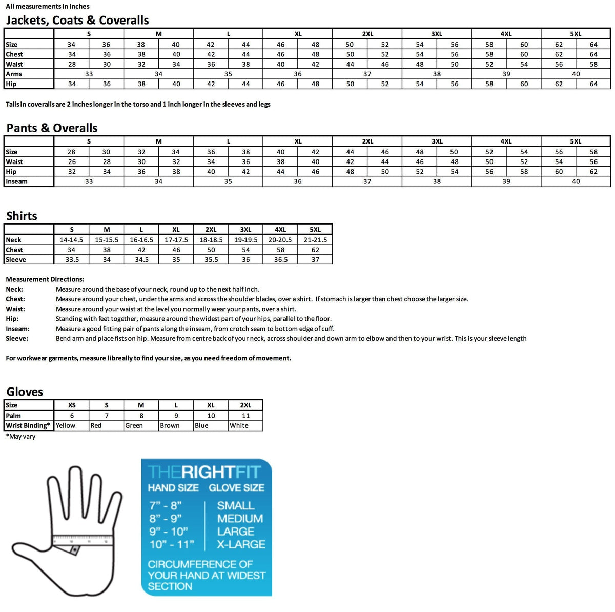 Forecfield Size Guide | Shop ToughWorkz Today!