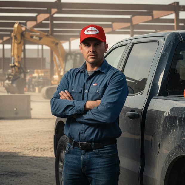 Guy wearing Toughworkz trucker hat beside truck | Shop ToughWorkz