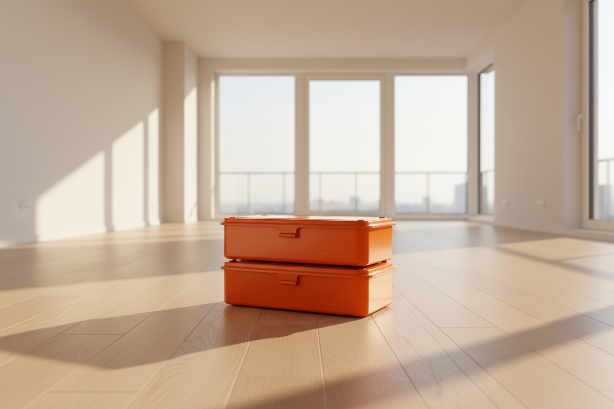 Two Stacked Toyo Steel T-190 Orange Tool Boxes - Side Angle