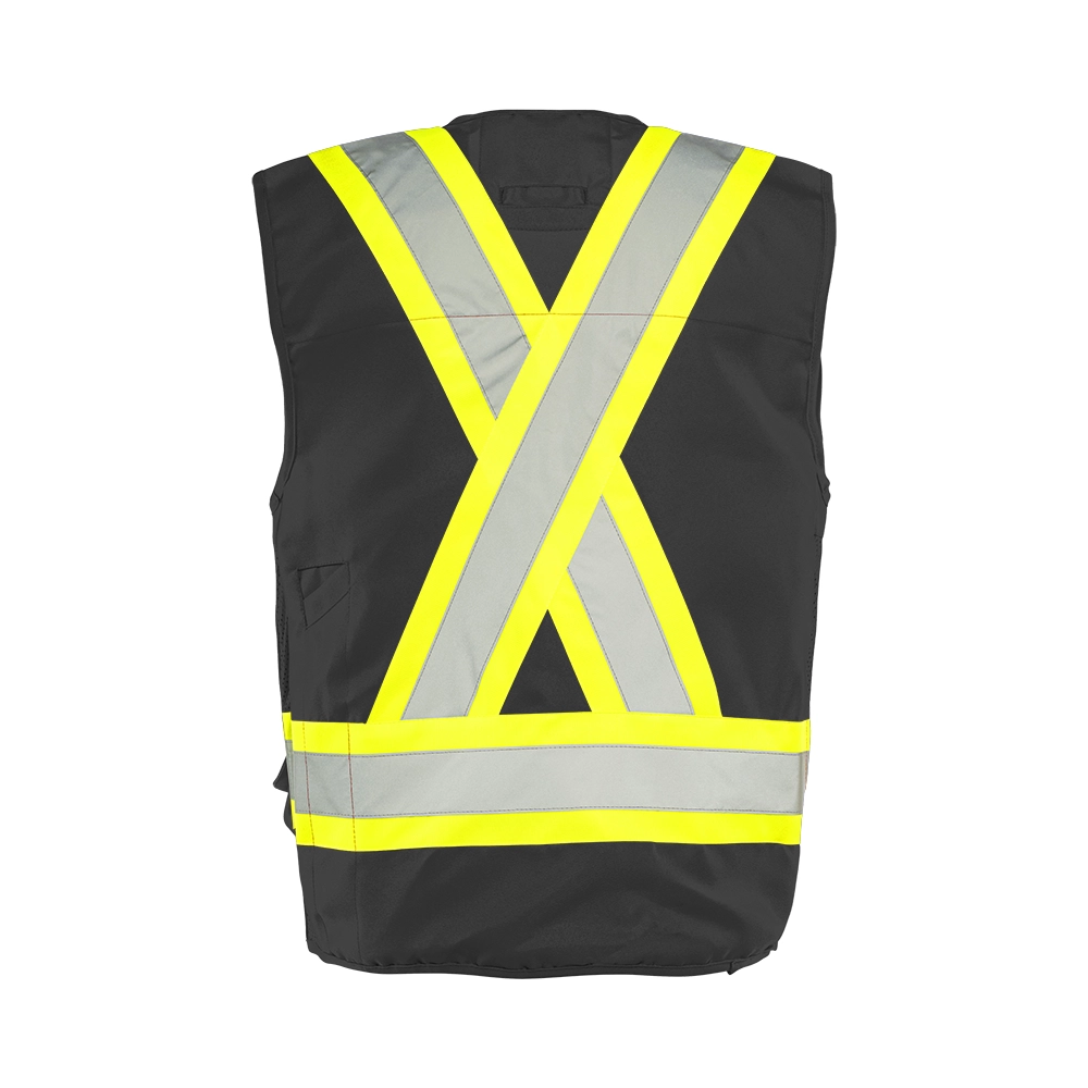Ground Force Hi-Vis Surveyor Safety Vest, Black, Class 2, 5 Sizes
