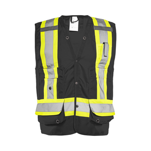 Ground Force Hi-Vis Surveyor Safety Vest, Black, Class 2, 5 Sizes